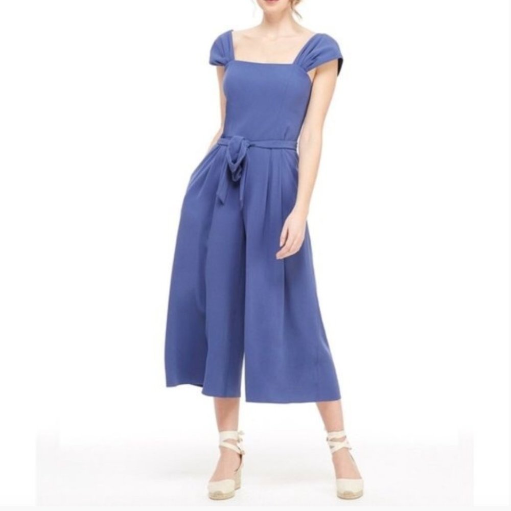 Gal Meets Glam Blue Square-Neck Wide-Leg Jumpsuit